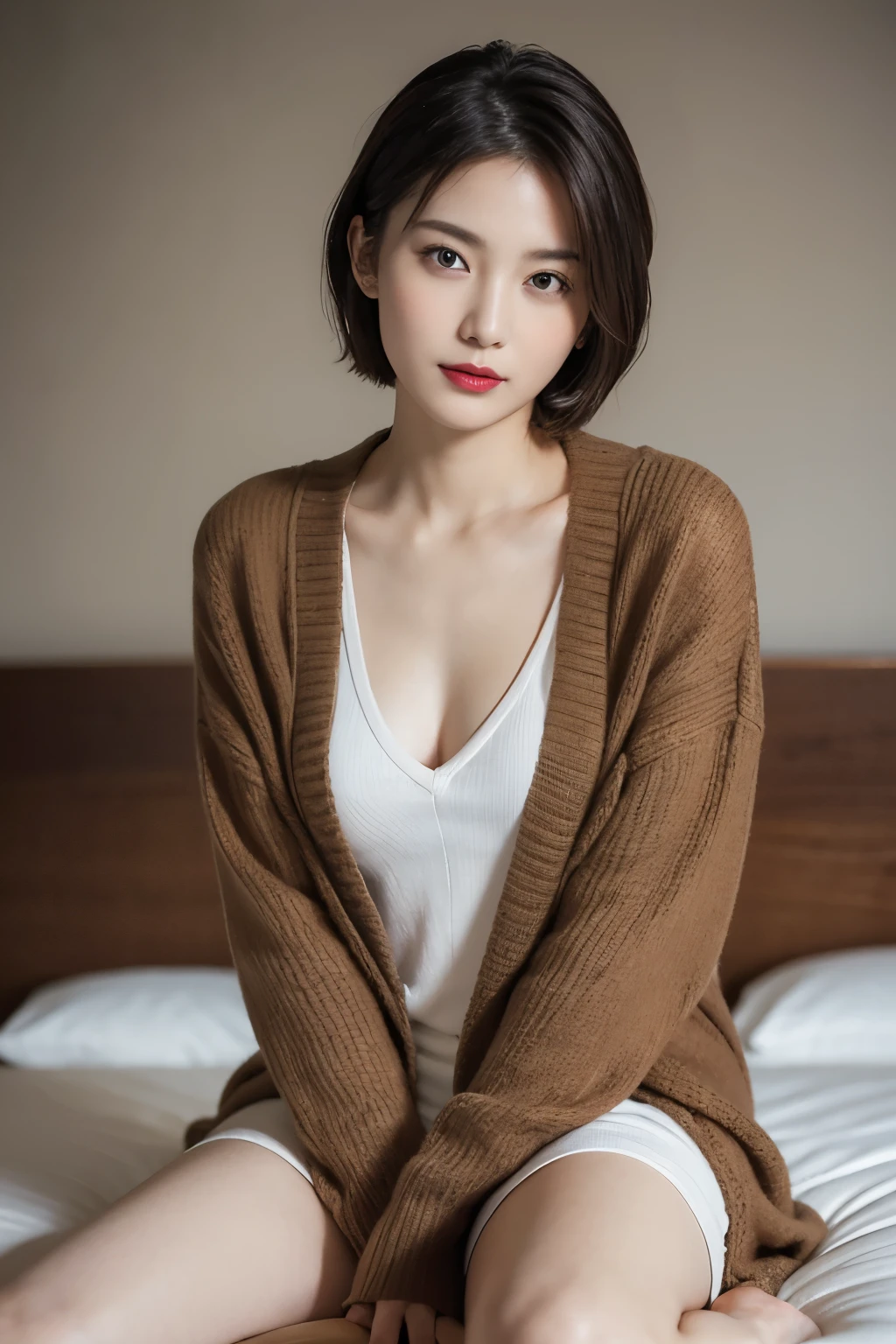1girl, solo, best quality, ultra high res, an extremely delicate and beautiful, extremely detailed ,CG ,unity, 8k wallpaper, RAW photo, (photorealistic:1.3), masterpiece, (realistic:1.3), ((in the military base, depth of field)), ((hyper detailed, super sharp, crisp, smooth, smooth gradients, depth of field)), (medium breasts, cleavage, looking at viewer), <lora:add_detail:1>, <lora:skinny_new_skin:0.2> detailed skin, skin blemish, <lora:breastsizeslideroffset:-0.35>, <lora:shinoneechan-lora-nochekaiser:1>,shino neechan, short hair, bangs, black hair, (brown eyes:1.5), mole, mole under mouth, mature female, shirt, long sleeves, purple shirt, shorts,