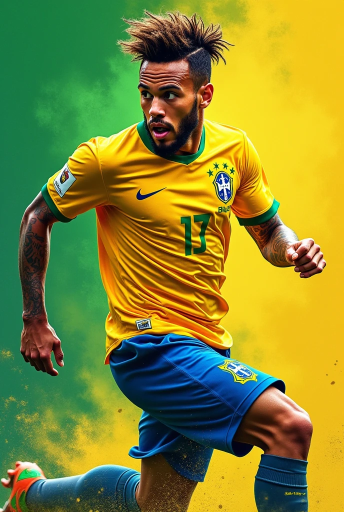 a painting of a beardless man and Brazil football shirt, digital art portrait, digital painting style, epic portrait illustration, detailed digital art, amazing wallpaper, digital illustration portrait, stunning digital painting, digital portrait, artwork by pedro bell, digital painting photoshop, digital art!!, digital painting style, photoshop art