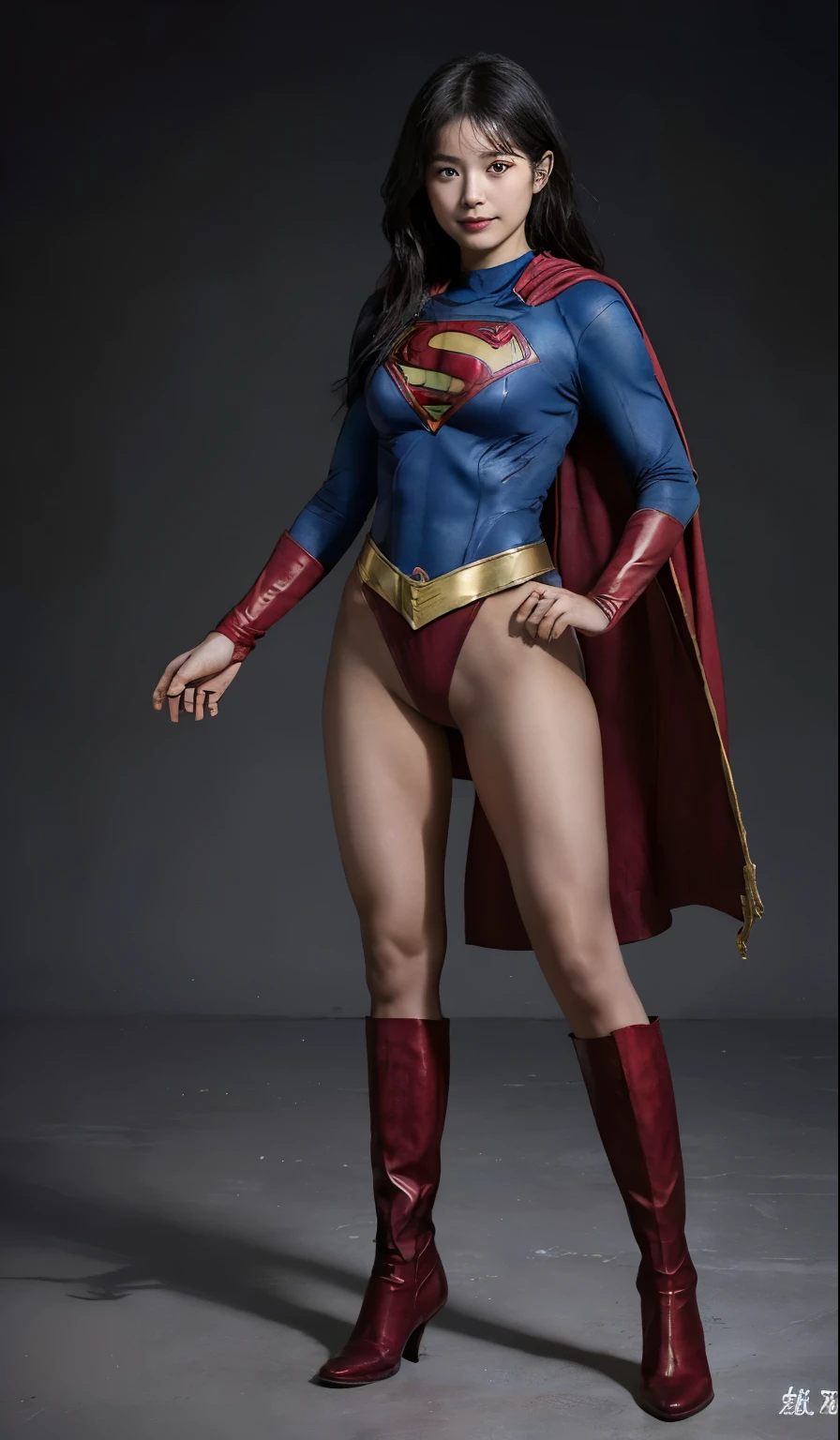 No background、(((Beautiful legs in black tights.)))、(((Legally express the beauty of your smile)))、((((Make the most of your original images)))、(((Supergirl Costume)))、(((Beautiful Hair)))、(((suffering)))、(((Please wear black tights....、Wear red boots)))、((Best image quality、8K))、((highest quality、8K、masterpiece:1.3))、(((Preserve background )))、Sharp focus:1.2、Beautiful woman with perfect figure:1.4、Thin abdominal muscles:1.2、Wet body:1.5、Highly detailed face and skin texture、8K