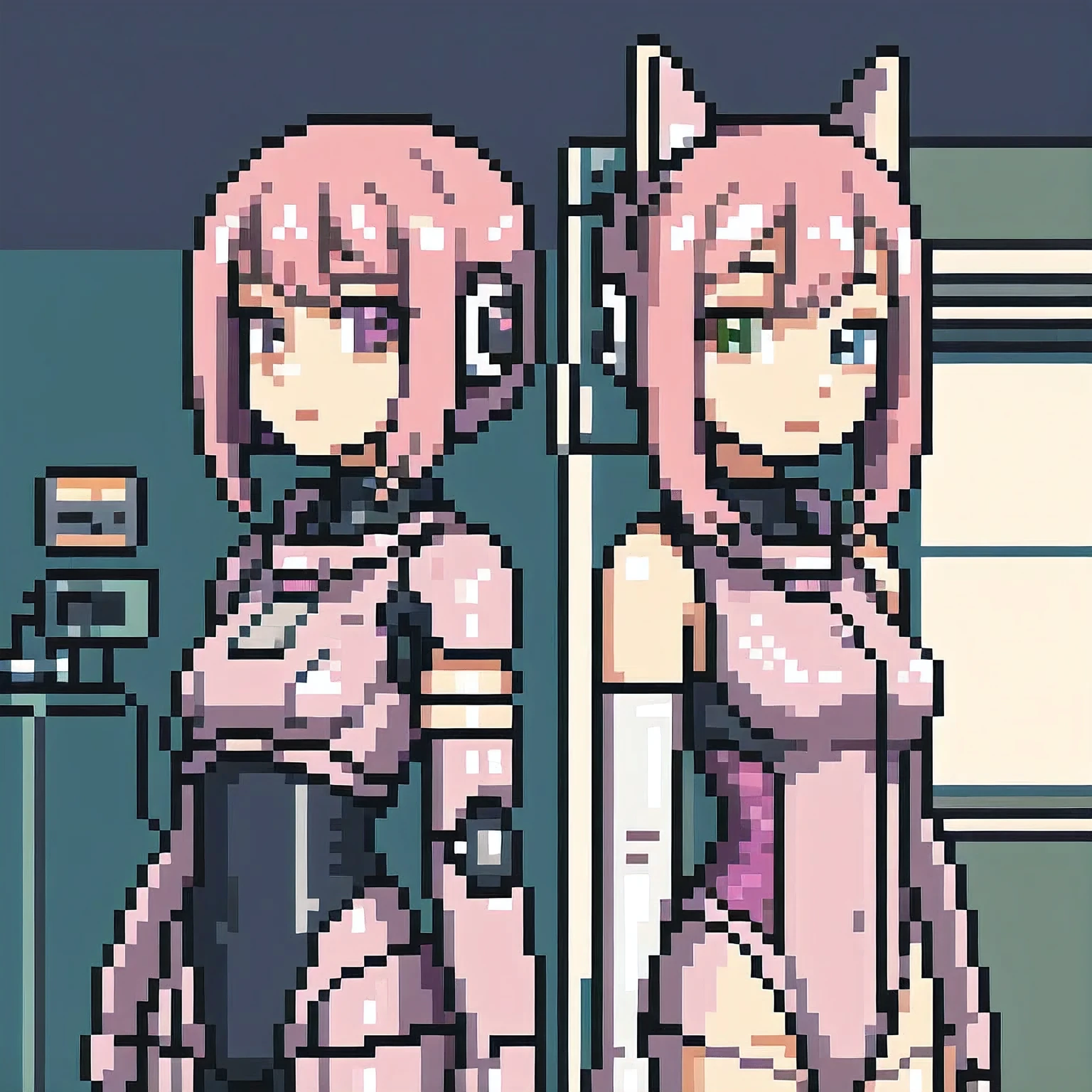 photo of a college student, Purple-Pink Gradient, futuristic space suit, (freckles:0.8) cute face, sci-fi, dystopian, detailed eyes, Heterochromia eyes((Side view))Back Room