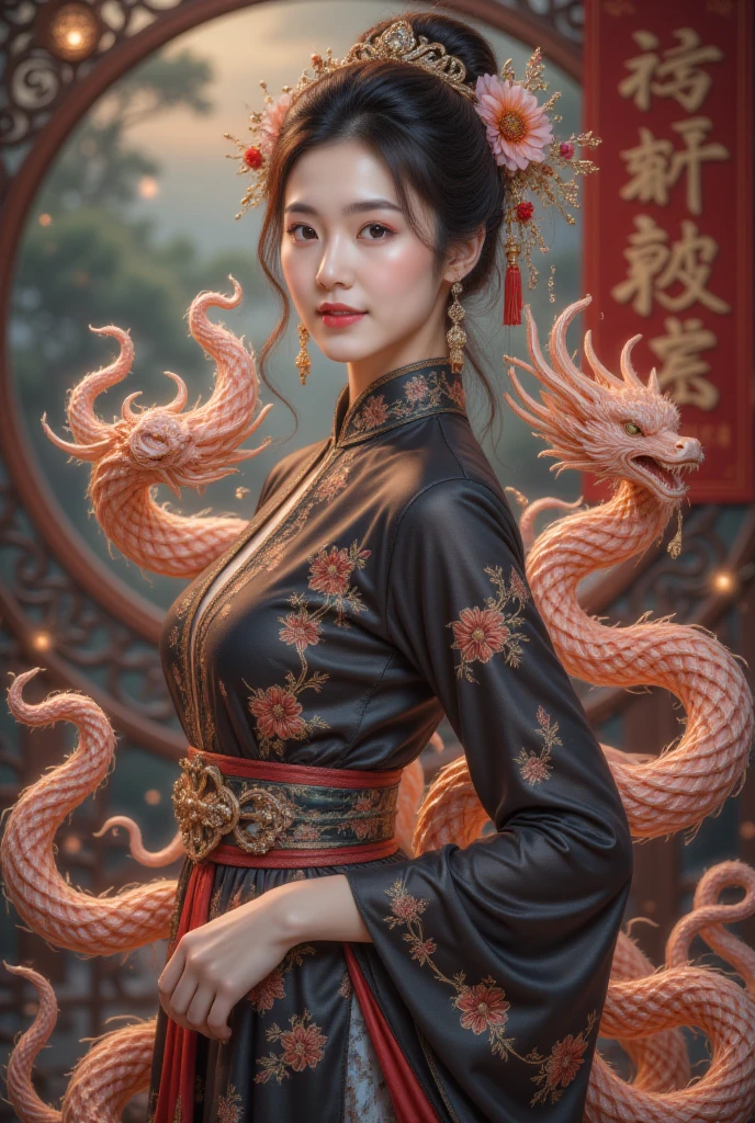 Handsome girl, 25 years old, Asian, master work, best picture quality, higher quality, high detail, super high resolution, (realistic: 1.4) 8k resolution, delicate facial features, girls, sexy body, tattoos, glowing eyes, short hair, gray hair, hair details, (full body: 0.6), detailed background , [[Look away, look to the side, emphasize femininity and pay attention to every detail , Open Hanfu transparent tulle jacket, unbuttoned jacket, (naked breasts:1.4), naked abs, soft medium breasts, Fa gong, Chinese kung fu, fingerless gloves, Wristbands, dragon themed costumes, monk robes, dynamic composition, wood, wood background, very much wood, wood around the body, dead wood, lots of branches background, Chinese wood carving, wood carving modeling crafts, holding wood carving magic vessels, night