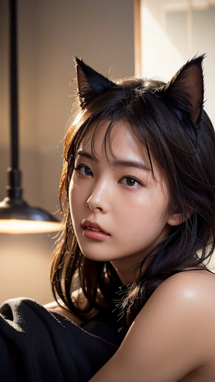  best quality,masterpiece,超 high definition ,(Realism:1.4),Original photo, movie-like lighting, 1 girl, Backlight , best quality , 8k wallpaper,  very detailed,  super realistic,  sharp concentration, ( high definition :1.2), whole body、full body,NSFW,parted lips,cat ears, cat tail