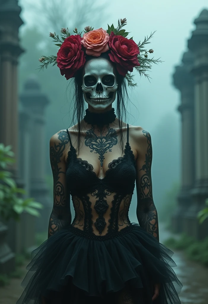 skull woman with roses