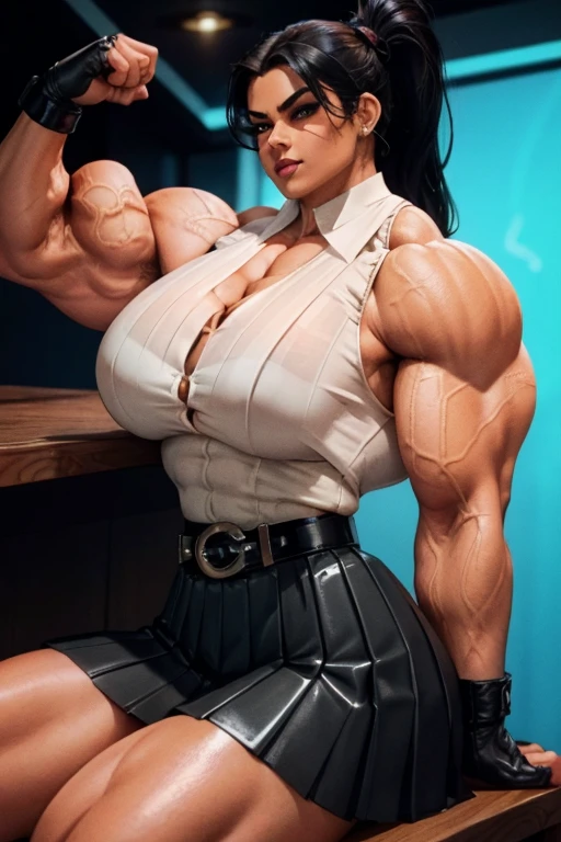 absolutely gorgeous woman, Latina, perfect body, amazon, flawless, bodybuilder, ripped, very defined, goddess, very muscular, gigantic, oversized breasts, gigantic breasts larger than her head, wide, large, hulking, beefy, big fat thick lips, sexy, incredible, amazing, massive boobs, hairless arms