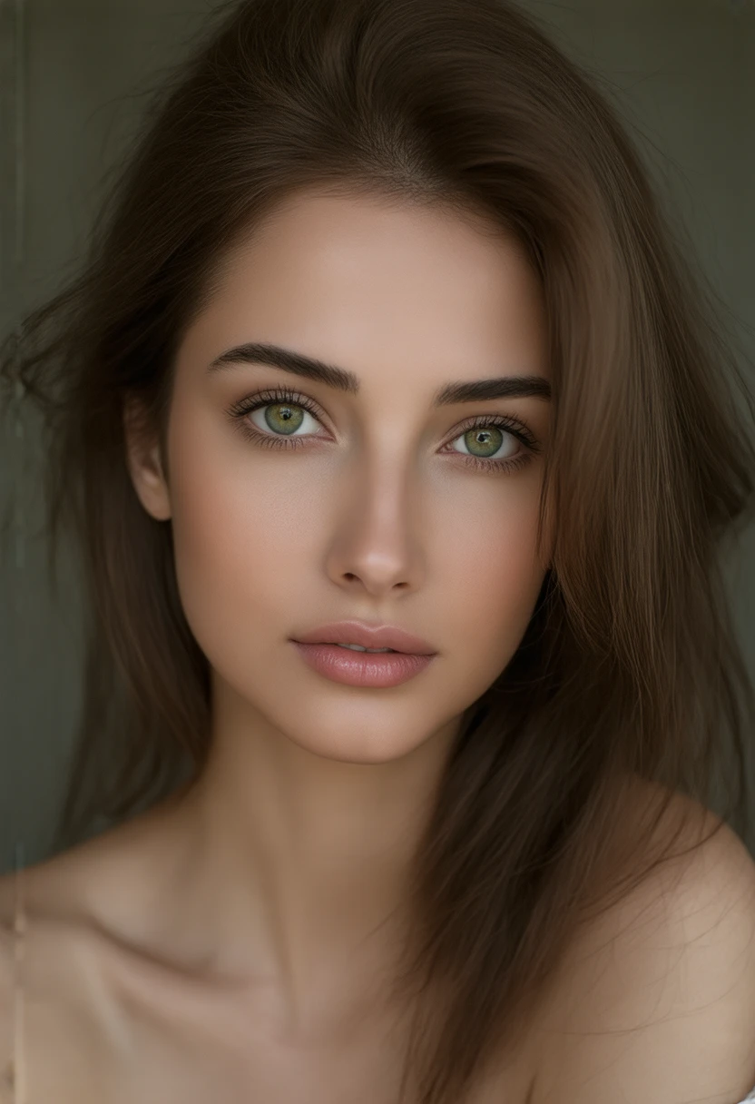 Woman with brown hair green eyes 