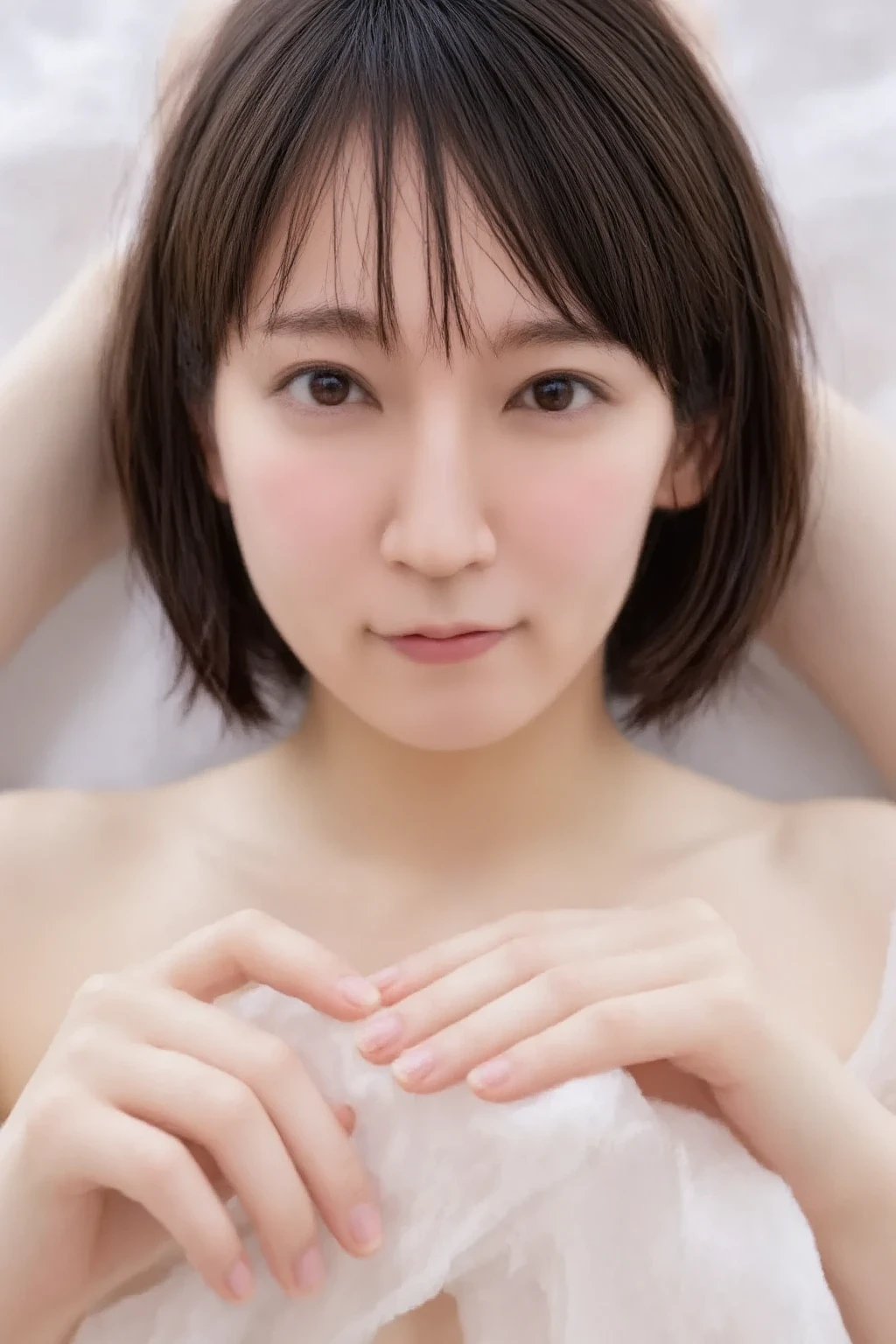 1 girl,(Best quality, 8k, 32k, Masterpiece),(Realistic: 1.5),riho yoshioka:2.5,nude:4.3,elect nipples:2.9,real nipples:3.0,spread pussy:4.2,flushed cheeks,medium breasts,straight long hair,pubic hair:5.1,great laughter,30 years old,on the bed