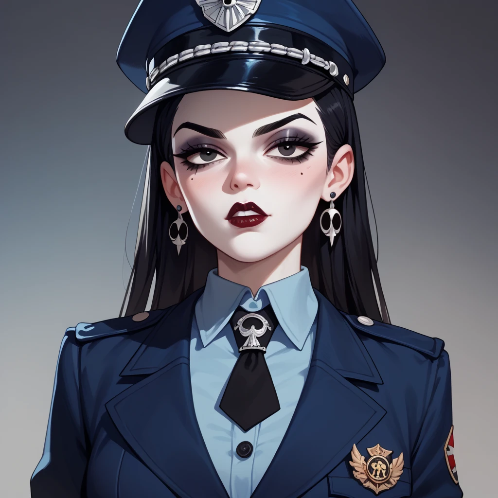Ulzzang-6500-v1.1:0.2, 1 girl,Beautiful vintage colors, Instagram (photorealistic, high resolution:1.4), ((Bags under the eyes)), look at viewer, , full body (8ก, raw photos, best quality, Masterpiece:1.2), (realistic, photo-realistic:1.37),(Sharp focus:1.2), professional lighting, Photon mapping, ray, Physical rendering, (Pale skin:1.2),(small breasts:1.2), look at viewer, (medium hair:1.5), Portrait, purple eyes, (I'm a splinter.:1.1),smooth, (พื้นหลังที่smoothง่าย:1.4), alone, upper body, realistic,(Masterpiece:1.4),(best quality:1.4),(Shiny skin),Fashi girl,put on makeup,smile(thin,gag,shy :1.3) ,(stand,black stewardess uniform),Medium bust,sexy pose