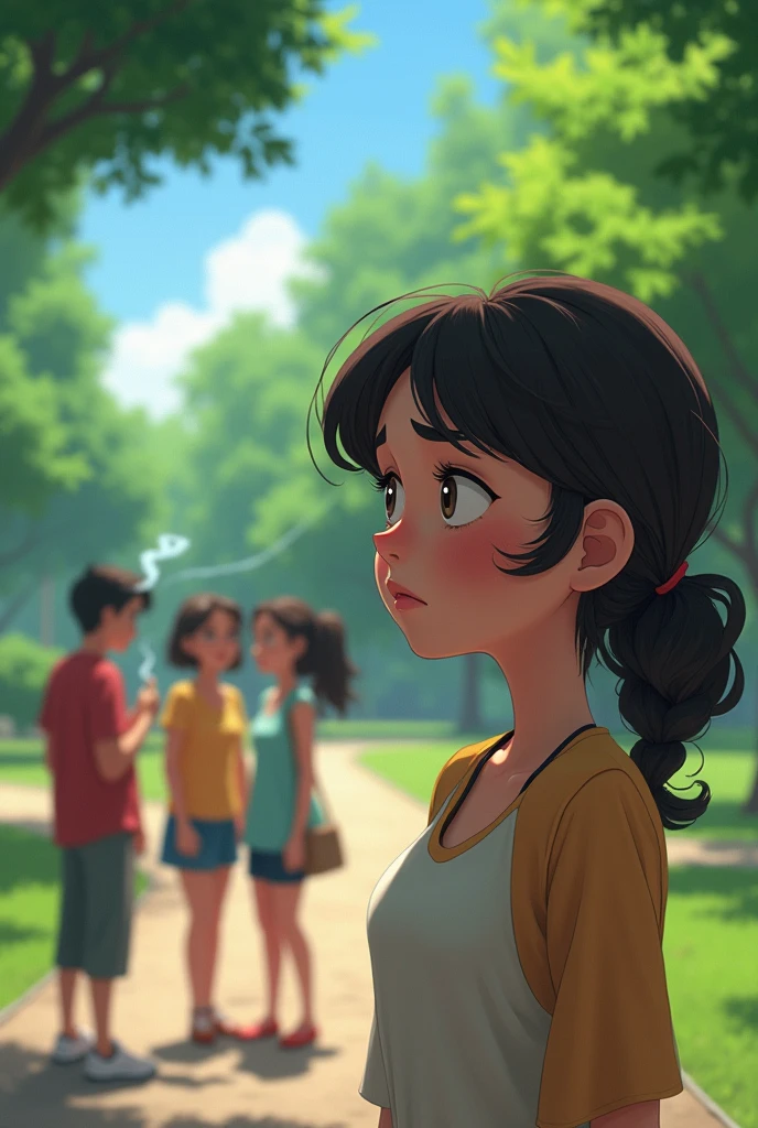 A girl looking sadly into the distance, the boy who likes it with another girl, cartoon.