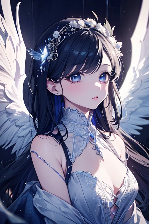 1 girl, medium light black hair, light blue eyes, wearing nude show outfit 18+, night city, 18+ , high res, ultrasharp, 8K, masterpiece, Looking from the front 18+