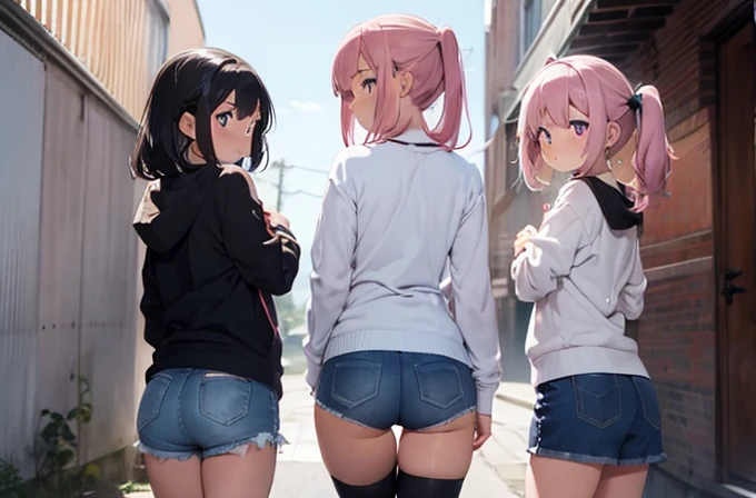 Texture CG, ((Ultra Detail Art)), ((​master piece)), (extremely details CG),Multiple girls,3girls,nsfw,school stairs,(walking up stairs),school gals ,school gyaru ,(school unifrom),skirt ,(pleated mini skirt:1.5), white shirt, beautiful legs,small ass,ass focus,from behind,(from below:1.2),(pussy slip:1.4),((string panties),(sexy panties),(white panties)),long hair, blonde hair, brown hair, pink hair, silver hair, Curve, Beautiful detailed eyes , gleaming skin, bracelet, ,hair ornament, hairclip, jewelry, open mouth ,light smile, (embarrassed:1.4),outsides ,clear sky, in summer ,windy ,garden,