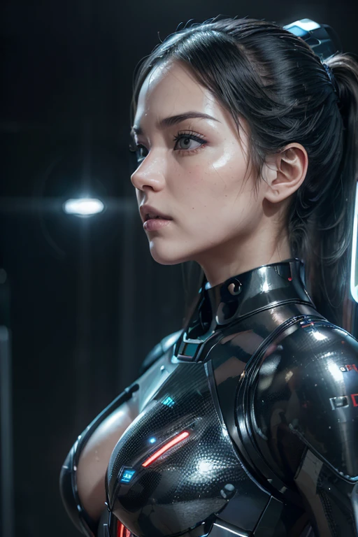 nousr robot, totalmente nua, Complex 3D rendering beautiful black porcelain profile female Android face, ciborgue, Robot Parts, 150mm, beautiful studio soft light, luz lim, detalhe animado, cyberpunk de luxo, surreal, Anatomical, face muscles, fio do cabo, microchip, fundo elegante e bonito, octane rendering, 8k, neon blue cyberpunk, Tops