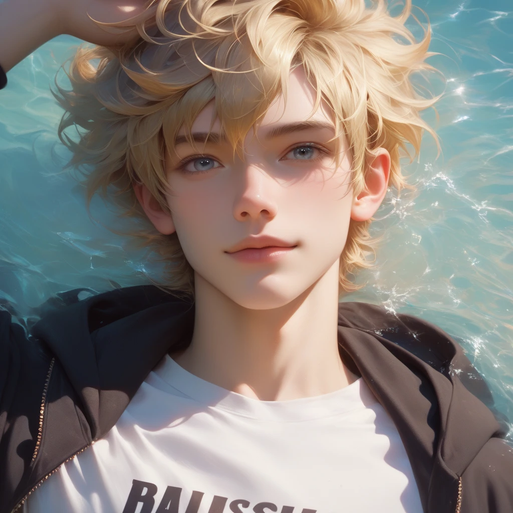A young boy with white hair,fair skin,handsome,The triangle briefs are wet, so I took half of them off.,裸上半身Soaked in milk,Showing six-pack abs and chest muscles with water droplets on them,Soaked in milk,纖細長腿Soaked in milk,The bottom highlight is very large and dripping,Soaked in milk,Tilting their head back, they wore an expression of comfort.,Sticking out tongue,covered in milk,lie on the floor,There's milk on your face too,身上Soaked in milk,Complete character,To the light,The light shines on the abdominal muscles,Two people hugging each other's waist,The characters are smaller