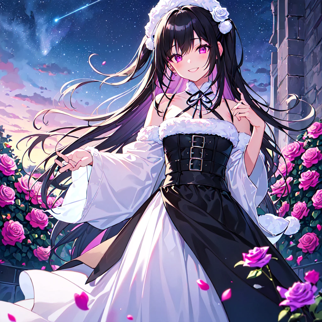 high high quality，tmasterpiece，Delicate facial features，Delicate hair，Delicate eyes，Delicate hair，animemanga girl，Wearing a pink dress with a magic wand，Flowers in the background, Purple hydrangeas, Fantastic flower garden，petals， Clouds，exteriors，Lori huge breasts cleavage, portrait of magical girl, Loli, Exquisite work with high degree of detail, clean and meticulous anime art, style of magical girl, High-quality anime works, 8K high quality detailed art（Delicate facial portrayal）（Fine hair portrayal）（highest quality）（Master masterpieces）（High degree of completion）（a sense of atmosphere）8k wallpaper，tmasterpiece，Best quality at best，ultra - detailed