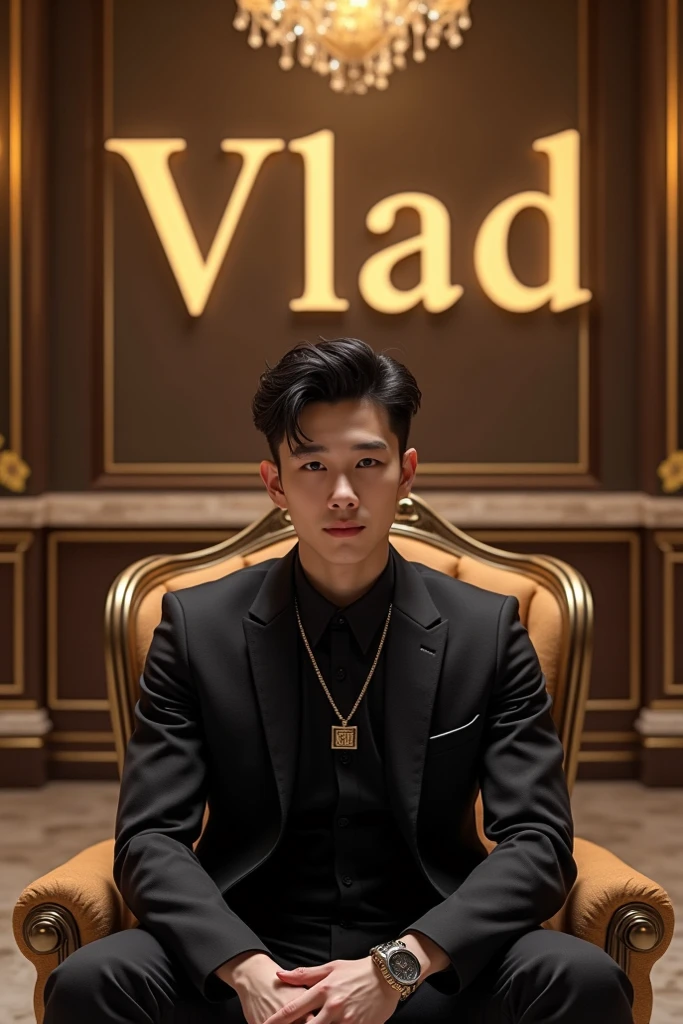 Create a kpop solo album, the name of the album will be &#39;idiot lovers&#39;, It will be kind of metallic gray, a little black and white, but not so much, do it very elegantly, a woman sitting on a throne with money around her, He also has a mini crown on his head, below the album name, the name &#39;Yumi&#39; will be written