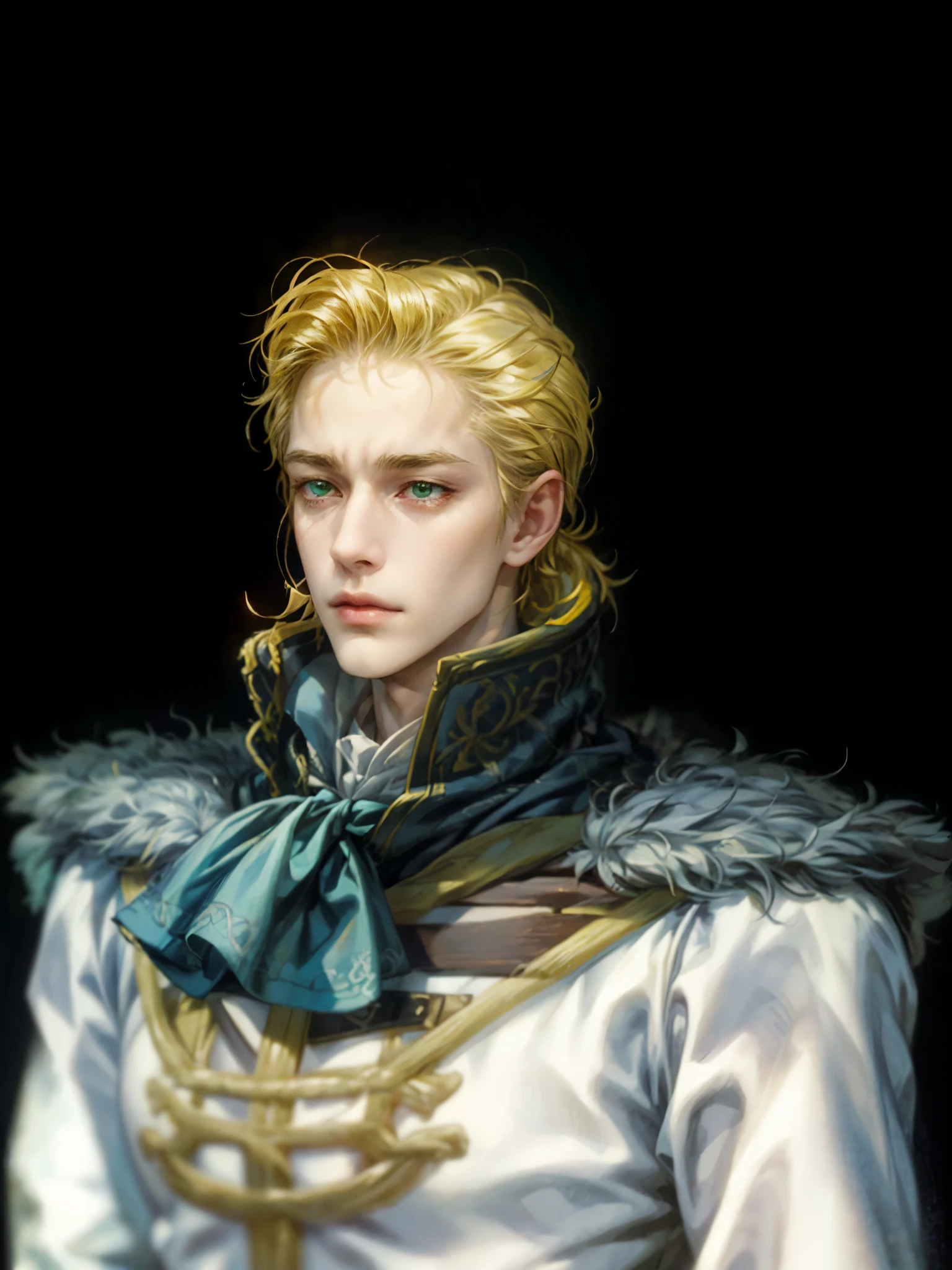 a young male knight with medium-length blond hair, wearing an epaulet, holding a sword, dressed in a medieval outfit, with plain features, hazel eyes, long eyelashes, a crown, gazing towards the camera, in a graceful pose, waist-length image, (best quality,4k,8k,highres,masterpiece:1.2),ultra-detailed,(realistic,photorealistic,photo-realistic:1.37),portrait,medieval,cinematic lighting,dramatic shadows,warm color tones