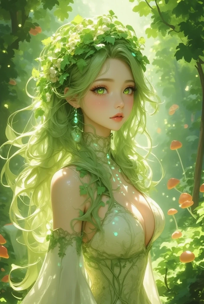 A plant anthropomorphic (female, pretty face) in the forest,There are plant horns on the head, noble dress, side light, (extremely detailed CG unified 8k wallpaper), highly detailed, masterpiece,Depth of field, GIF, (HDR)(wallpaper) (Film lighting)(Sharp focus), (extremely detailed CG unity 8k wallpaper), (best quality)