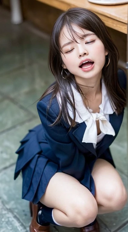  She's Wearing The World's Cutest High School Uniform、Age 25、The sculpture model is attractive, ( one girl :1.Hotos、 Photorealistic :1.4、 Official Art、 ultra-detailed、beautiful、And aesthetic 、beautiful顔、​masterpiece、top-quality、Poses that sexually stimulate men、 charming eyes、 euphoric expression 、 butt is small 、Colossal 、 breasts are exposed 、(nude)、The cutest blazer in the world、The cutest blouse in the world、The cutest red ribbon in the world、最もbeautiful顔、 the cutest earrings in the world 、 The World's Cutest Checked Miniskirt 、The cutest navy blue knee socks in the world、The cutest black loafers in the world、The cutest sleeping face in the world、 the cutest gravure idol pose in the world、 The most attractive body in the world 、 my whole body is showing 、 School Classroom、 opens her legs wide、Touching the thighs、Showing off the cutest panties in the world、(( dog style 、Raise your butt high 、 Insert、Deep joy、 severe pain 、Intoxicated Eyes:1.2）,(  view from above :1.5）, Despair, I feel like crying, sigh、(( Panting intensely :1.2))、 ecstatic face、 Climax Expression 、 look up 、 I look at the ceiling、(( open your eyes, Endure:1.5)), （ look at the viewers：1.1）