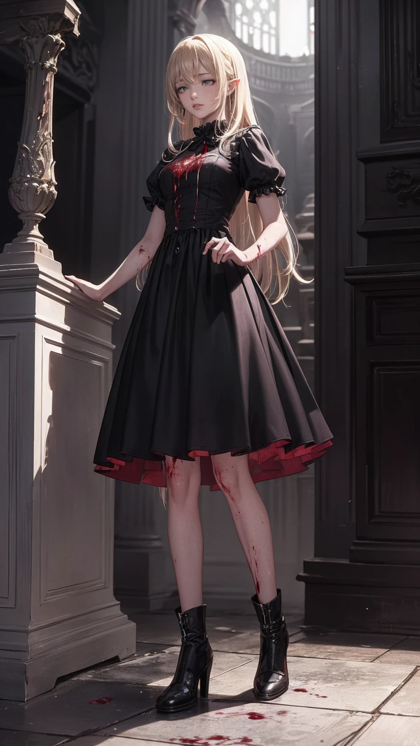 Shaded face　、beautiful girl、とてもcute天使、Pink T-Shirt、cute、、Smile、Long Skirt、Black long bootS、.(HigheSt quality,4K,High reSolution,maSterpiece:1.2), very detailed,RealiStic:1.37, Spooky altar background ,Dark fantaSy,Red color Scheme,OminouS atmoSphere,Eye-catching,story,anatomy,Anime Style, concept art,beautiful細部までこだわった顔と (((Red eyeS ))),A terrifying ritual ,Satan's Ritual ,Premature death,Inappropriate behavior, Smile ,Scythe Face,Girl Monster, beautiful, Delicate facial featureS,  sharp eye, Sharp fangs, pale Skin, Dark Background,  movie lighting, Dramatic ShadowS, Gothic Style, Gloomy atmoSphere, Dark fantaSy, one person&#39;S, PleaSe open your mouth wide, Open your mouth and peel your fangs ,Sharp teeth like a beaSt, Wide lipS, Very big mouth, Vermilion cheekS, ,(Blood Splatter:1.4),Scary Smile, Smile,Angel DeSign, TwiSted Smile、Bloody、Head bleeding,,,,,、Blood Splatter、,(Blood Splatter:1.4),Skull,Devil&#39;s Spear,Horror Style, ((FantaSy Sweet Ta Frill Pink CoStume)), (( Flowing blonde hair )), ,(Blood Splatter:1.4),Female curveS, Sexy flat Stomach, Perfect handS, Perfect anime face, (Pink Tata DreSS)), Are Standing, ((Evil smile)), ,(Blood Splatter:1.4), Steam circulateS, Moonlight Illumination, night lighting, (Blood Splatter:1.6),Anime Angel Design, TwiSted Smile、Bloody、Head bleeding,,,,,、Blood Splatter、,(Blood Splatter:1.4), Skull,Gothic architecture、WeStern architecture、FantaSy World、,Victorian citieS, Skeleton GaS Light,Absurd, High reSolution、 (( table top naked underneath the jacket)), ((HigheSt quality)), ( very detailedな), (( very detailed)), (beautiful), ((cute)), (NFSW:1.8), Alone,(:1.6)、(world&#39;The moSt terrifying and creepy demon girl:1.5)beautiful face、 full body Ezbian 、pale, beautiful肌、beautiful金の髪、Smile gently、Dark building ruinS、(Snow white&#39;Frill dreSS:1.3)、(The dark ruinS are Stained with blood:1.3)、Low angle full body Shot、(The girl is standing in a pool of blood:1.5)、(The ground iS :1.3)、(The girl loSt a lot of blood....:1.3)、( Smile :1.6)、SpiritS、( Blood Dripping from Mouth :1.3)、
