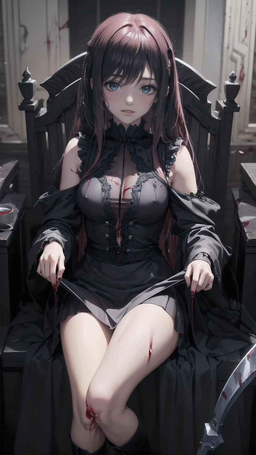 Shaded face　、beautiful girl、とてもcute天使、Pink T-Shirt、cute、、Smile、Long Skirt、Black long bootS、.(HigheSt quality,4K,High reSolution,maSterpiece:1.2), very detailed,RealiStic:1.37, Spooky altar background ,Dark fantaSy,Red color Scheme,OminouS atmoSphere,Eye-catching,story,anatomy,Anime Style, concept art,beautiful細部までこだわった顔と (((Red eyeS ))),A terrifying ritual ,Satan's Ritual ,Premature death,Inappropriate behavior, Smile ,Scythe Face,Girl Monster, beautiful, Delicate facial featureS,  sharp eye, Sharp fangs, pale Skin, Dark Background,  movie lighting, Dramatic ShadowS, Gothic Style, Gloomy atmoSphere, Dark fantaSy, one person&#39;S, PleaSe open your mouth wide, Open your mouth and peel your fangs ,Sharp teeth like a beaSt, Wide lipS, Very big mouth, Vermilion cheekS, ,(Blood Splatter:1.4),Scary Smile, Smile,Angel DeSign, TwiSted Smile、Bloody、Head bleeding,,,,,、Blood Splatter、,(Blood Splatter:1.4),Skull,Devil&#39;s Spear,Horror Style, ((FantaSy Sweet Ta Frill Pink CoStume)), (( Flowing blonde hair )), ,(Blood Splatter:1.4),Female curveS, Sexy flat Stomach, Perfect handS, Perfect anime face, (Pink Tata DreSS)), Are Standing, ((Evil smile)), ,(Blood Splatter:1.4), Steam circulateS, Moonlight Illumination, night lighting, (Blood Splatter:1.6),Anime Angel Design, TwiSted Smile、Bloody、Head bleeding,,,,,、Blood Splatter、,(Blood Splatter:1.4), Skull,Gothic architecture、WeStern architecture、FantaSy World、,Victorian citieS, Skeleton GaS Light,Absurd, High reSolution、 (( table top naked underneath the jacket)), ((HigheSt quality)), ( very detailedな), (( very detailed)), (beautiful), ((cute)), (NFSW:1.8), Alone,(:1.6)、(world&#39;The moSt terrifying and creepy demon girl:1.5)beautiful face、 full body Ezbian 、pale, beautiful肌、beautiful金の髪、Smile gently、Dark building ruinS、(Snow white&#39;Frill dreSS:1.3)、(The dark ruinS are Stained with blood:1.3)、Low angle full body Shot、(The girl is standing in a pool of blood:1.5)、(The ground iS :1.3)、(The girl loSt a lot of blood....:1.3)、( Smile :1.6)、SpiritS、( Blood Dripping from Mouth :1.3)、
