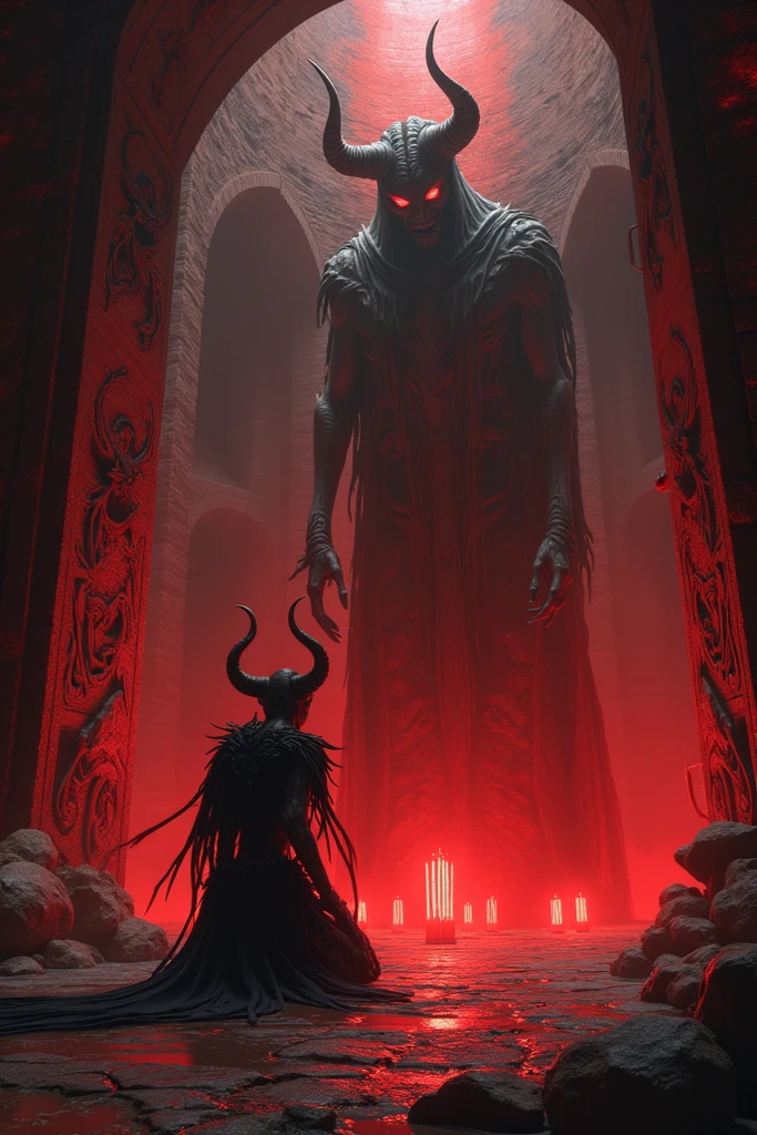 The devil in the form of a temple worshiping the infernal devil - SeaArt AI