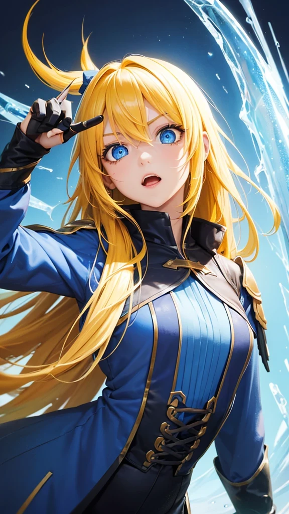Huge , Sexual turn, yellow hair, blue eyes, One person girl, Long Hair, Colors for girls, large eyes,  Huge cleavage,