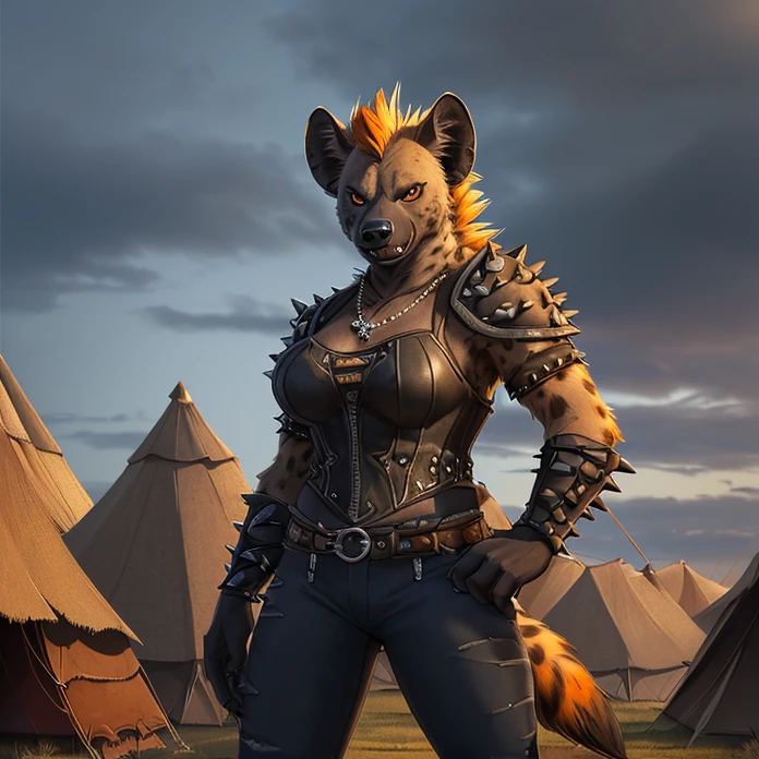 UHD 8k, HDR+, cute anthro female hyena, intricately detailed, detailed background, realistic