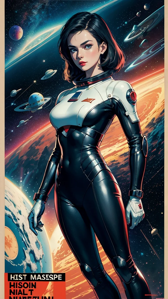 ((masterpiece, Highest quality)), 32K Wallpapers, Very detailed, Poster, Vintage science fiction, 1960s,(((space thriller cinematic movie Poster))), (Bauhaus), shape,Abstract, Midcentury Modern, movie Poster, Vintage, Perfect Lady,anime,1970s,Halftone,Speech bubble,Milky Way,(Superhero),((portfolio,close)),future,mechanical,