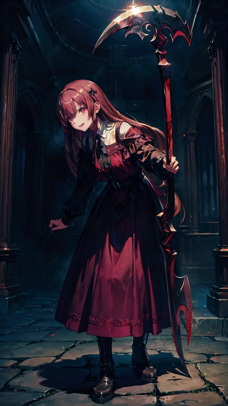 Shadowy Face　、beautiful girl、とてもcute天使、 pink t-shirt 、cute、baby face、smile、 Long Skirt、 BLACK LONG BOOTS 、.(  best quality ,4K, high definition ,  Masterpiece :1.2),  very detailed,Realistic:1.37,  Spooky altar background  ,Dark fantasy,Red Scheme ,Ominous atmosphere,Eye-catching,story,anatomy,Anime Style,  concept art,beautiful細部までこだわった顔と (((red eyes ))),A terrifying ritual ,Satan's Ritual  ,Premature death,Inappropriate behavior, smile ,Scythe Face,Girl Monster, beautiful,  delicate facial features,   sharp eye,  sharp fangs, pale Skin, Dark Background,   movie lights, Dramatic Shadows,  gothic,   Being in a Dark Atmosphere , Dark fantasy, 1 person&#39;S,  please open your mouth wide ,  In the dark atmosphere of 。 open your mouth and peel your fangs  , Beastly Sharp Teeth , Wide lips, Very big mouth,  red cheeks , ,( Blood Splatter :1.4),Scary smile, smile, angel design , TwiSted smile、Bloody、Head bleeding,,,,,、 Blood Splatter 、,( Blood Splatter :1.4), skull bones,devil&#39;s gun,Horror Style, (( Fantasy Sweet Taffle Ruffle Pink Costume)), ((  Flowing blonde hair  )), ,( Blood Splatter :1.4),Female Curves,  sexy flat stomach ,   perfect hand, Perfect anime face, (Pink Tata Dress)),  standing, ((悪のsmile)), ,( Blood Splatter :1.4), Steam circulation, Moonlight Illumination, night lighting, ( Blood Splatter :1.6),アニメ angel design , TwiSted smile、Bloody、Head bleeding,,,,,、 Blood Splatter 、,( Blood Splatter :1.4),  skull bones,Gothic architecture、Western architecture、  fantasy world  、,Victorian city, Skeleton Gas Light, absurd,  high definition 、 ((   table top naked underneath the jacket)), ((  best quality )), (  very detailedな), ((  very detailed)), (beautiful), ((cute)), (NFSW:1.8), Alone,(:1.6)、(world&#39;最も恐ろしく気味の悪いdevilの女の子:1.5)beautiful face、  Full Body Esbian  、pale, beautiful肌、beautiful金の髪、smile gently、Dark building ruins、(snow white&#39; ruffle dress:1.3)、( Dark Ruins Are Stained with Blood :1.3)、Low angle full body shot、(少女は血の海の中に standing:1.5)、(The ground :1.3)、( that girl lost a ton of blood ....:1.3)、( smile :1.6)、Spirit、( Blood dripping from the mouth :1.3)、
