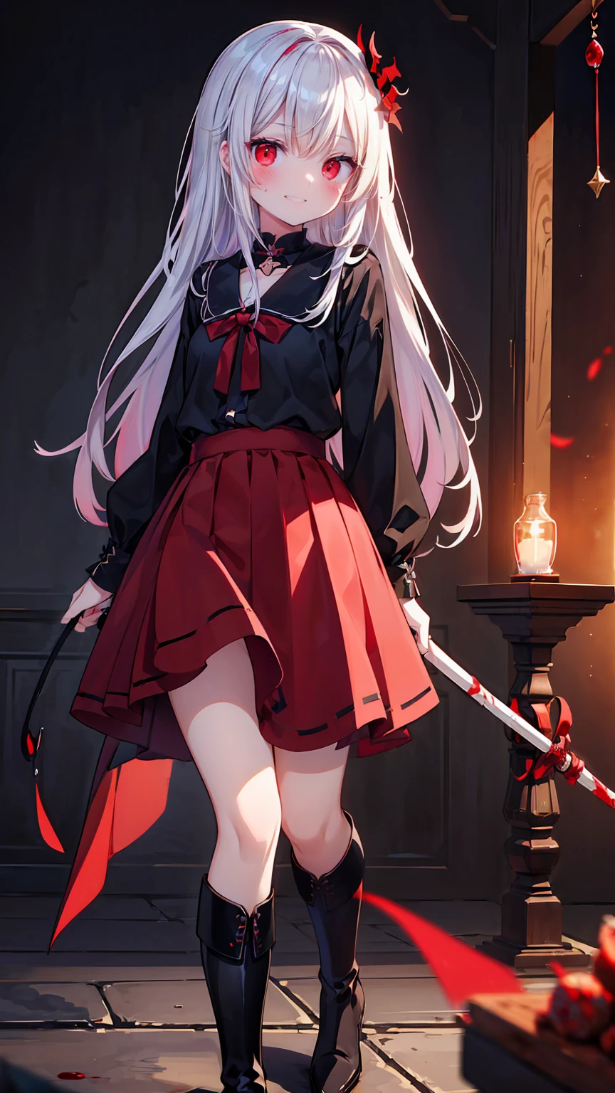 Shadowy Face　、beautiful girl、とてもcute天使、 pink t-shirt 、cute、baby face、smile、 Long Skirt、 BLACK LONG BOOTS 、.(  best quality ,4K, high definition ,  Masterpiece :1.2),  very detailed,Realistic:1.37,  Spooky altar background  ,Dark fantasy,Red Scheme ,Ominous atmosphere,Eye-catching,story,anatomy,Anime Style,  concept art,beautiful細部までこだわった顔と (((red eyes ))),A terrifying ritual ,Satan's Ritual  ,Premature death,Inappropriate behavior, smile ,Scythe Face,Girl Monster, beautiful,  delicate facial features,   sharp eye,  sharp fangs, pale Skin, Dark Background,   movie lights, Dramatic Shadows,  gothic,   Being in a Dark Atmosphere , Dark fantasy, 1 person&#39;S,  please open your mouth wide ,  In the dark atmosphere of 。 open your mouth and peel your fangs  , Beastly Sharp Teeth , Wide lips, Very big mouth,  red cheeks , ,( Blood Splatter :1.4),Scary smile, smile, angel design , TwiSted smile、Bloody、Head bleeding,,,,,、 Blood Splatter 、,( Blood Splatter :1.4), skull bones,devil&#39;s gun,Horror Style, (( Fantasy Sweet Taffle Ruffle Pink Costume)), ((  Flowing blonde hair  )), ,( Blood Splatter :1.4),Female Curves,  sexy flat stomach ,   perfect hand, Perfect anime face, (Pink Tata Dress)),  standing, ((悪のsmile)), ,( Blood Splatter :1.4), Steam circulation, Moonlight Illumination, night lighting, ( Blood Splatter :1.6),アニメ angel design , TwiSted smile、Bloody、Head bleeding,,,,,、 Blood Splatter 、,( Blood Splatter :1.4),  skull bones,Gothic architecture、Western architecture、  fantasy world  、,Victorian city, Skeleton Gas Light, absurd,  high definition 、 ((   table top naked underneath the jacket)), ((  best quality )), (  very detailedな), ((  very detailed)), (beautiful), ((cute)), (NFSW:1.8), Alone,(:1.6)、(world&#39;最も恐ろしく気味の悪いdevilの女の子:1.5)beautiful face、  Full Body Esbian  、pale, beautiful肌、beautiful金の髪、smile gently、Dark building ruins、(snow white&#39; ruffle dress:1.3)、( Dark Ruins Are Stained with Blood :1.3)、Low angle full body shot、(少女は血の海の中に standing:1.5)、(The ground :1.3)、( that girl lost a ton of blood ....:1.3)、( smile :1.6)、Spirit、( Blood dripping from the mouth :1.3)、
