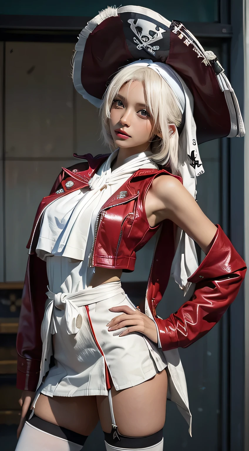 Excellent, masterpiece, white hair, golden eyes, red nurse suit, looking up, hair, fair skin, side braids, supine position, legs open, clothes bulge, dynamic pose