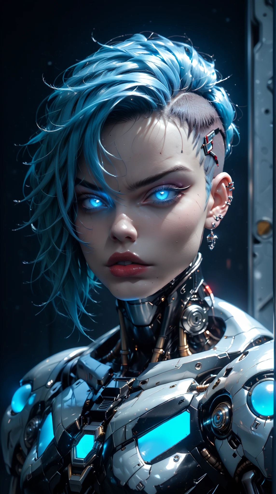 score_9, score_8_up, score_7_up,beautiful age muscular goth cyborg girl, (black sclera:1.25), (blue glowing eyes:1.25), (blue glowing body veins:1.25),(((muscular bodybuilder physique:1.45))), ((((extreme muscular hypertrophy:1.25)))), (flat muscular pecs:1.25), (full Cyborg bio-mecha exosuit:1.5), ((skinny thin legs:1.25), (blue glowing hair:1.25),(beautiful face:1.25), bimbo lips, cowboy shot, gothic neon style, cyber punk style, zPDXLxxx, zPDXL3, zPDXLrl