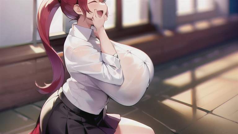 (Highest quality, High resolution), One person, self, (handjob:1.5), futanari, (bukkake:1.6), girl, Large Breasts, (ahegao1.5), Browsing Caution, Highly detailed background, makima, makimacm44, ringed yellow eyes, red long hair, bangs, white shirt, sidelocks, black pants, braided ponytail, black necktie, Red Hair, To the camera, Sitting, Bend your waist forward, To the camera足を向ける,Self, public, (Obedient:1.1), Roll up your skirt, (Big penis:1.3), Testis, futanari, (Makima:1.2), Detailed skin texture, (close:1.2),