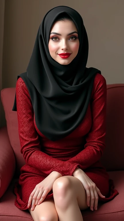 Carly Rose Sonenclar wearing sexy muslim style clothes with lipstick and smiling