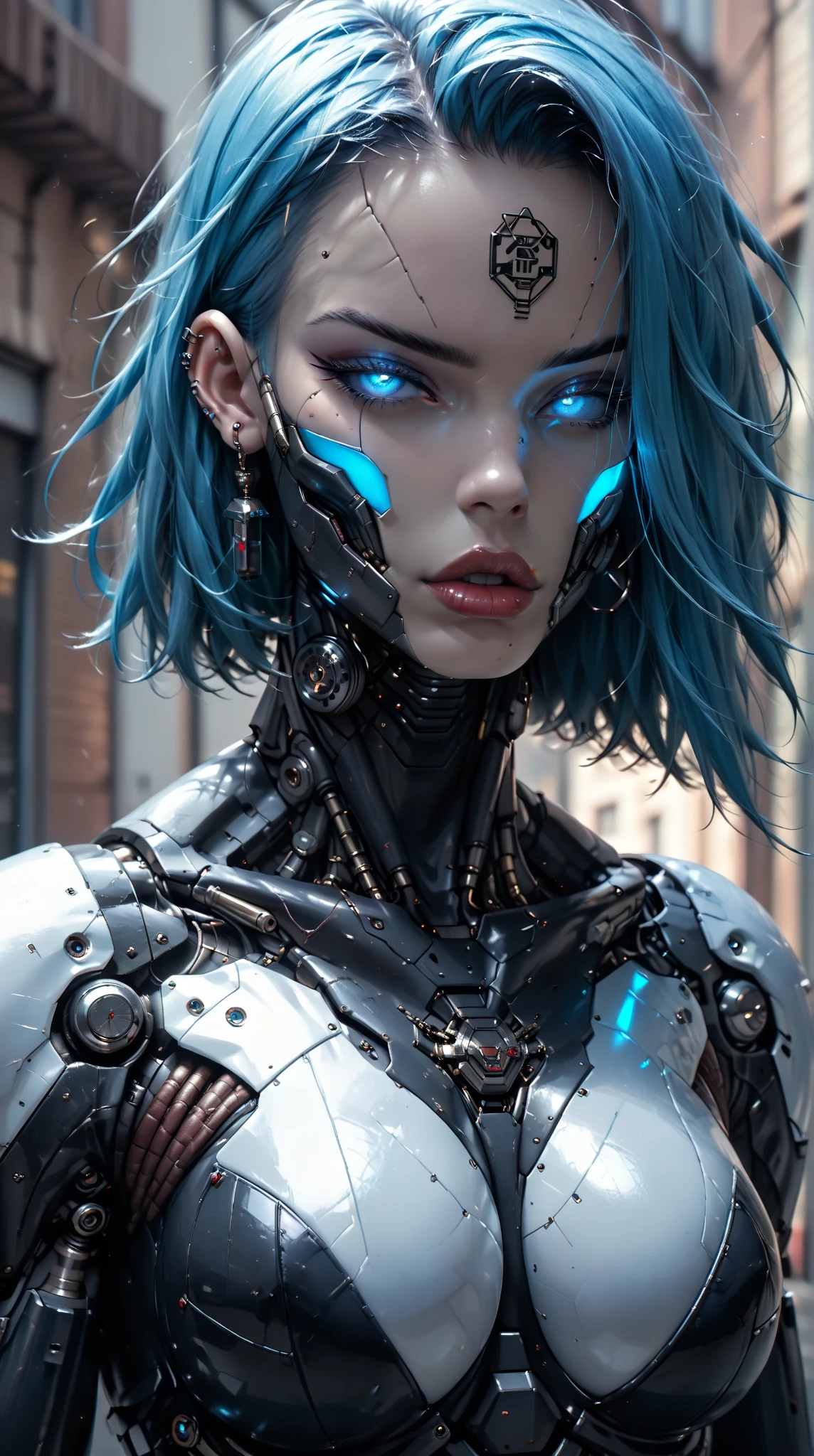 score_9, score_8_up, score_7_up,beautiful teenage muscular goth cyborg girl, (black sclera:1.25), (blue glowing eyes:1.25), (blue glowing body veins:1.25),(((muscular bodybuilder physique:1.45))), ((((extreme muscular hypertrophy:1.25)))), (flat muscular pecs:1.25), (full Cyborg bio-mecha exosuit:1.5), ((skinny thin legs:1.25), (blue glowing hair:1.25),(beautiful face:1.25), bimbo lips, cowboy shot, gothic neon style, cyber punk style, zPDXLxxx, zPDXL3, zPDXLrl