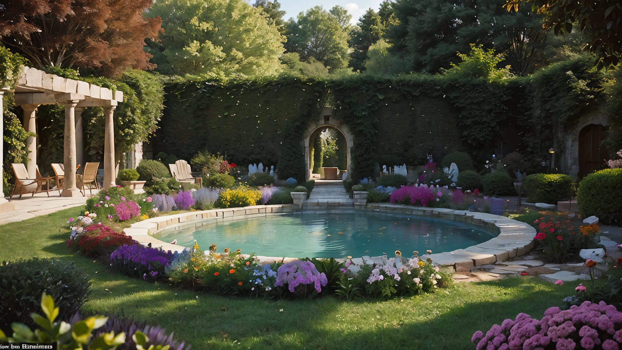 a beautiful image of the Garden of Olympus , a hole appeared in the center of the garden it is in the center of the image, a hole one meter in diameter