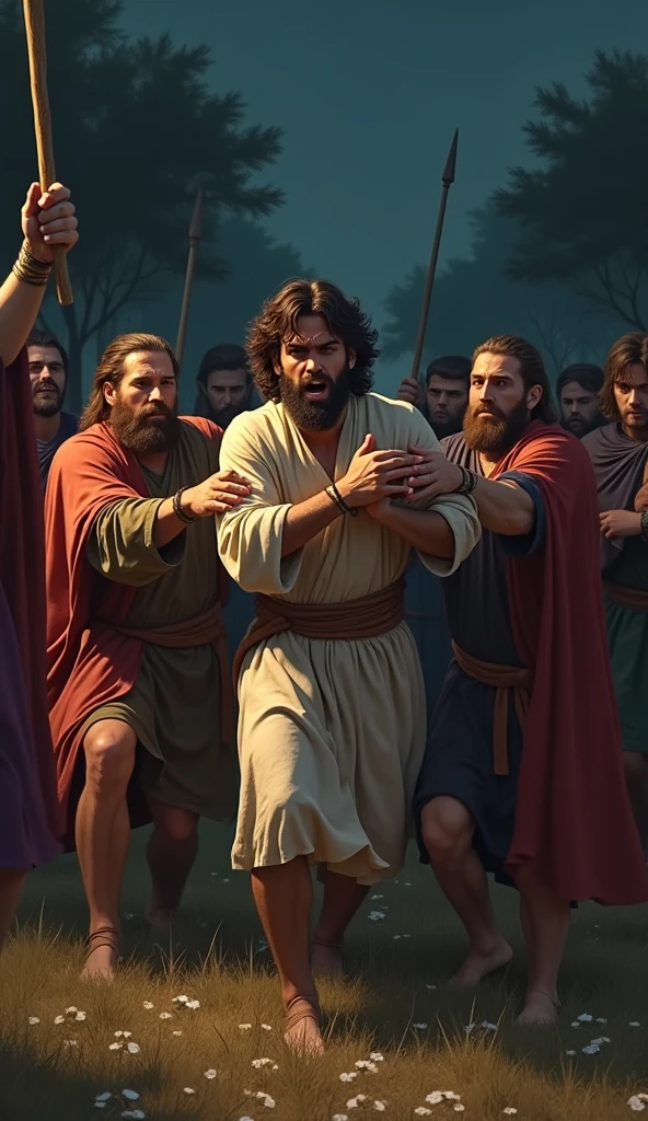 Homem arafed em um manto azul sentado em um campo com um rebanho de ovelhas, ainda de um filme live action, ainda de um filme de fantasia, filme ainda do filme, ainda do filme, holy man looking down at the ground, inspirado em Kailash Chandra Meher, jason momoa as assyrian, filme promocional ainda, dog as a god