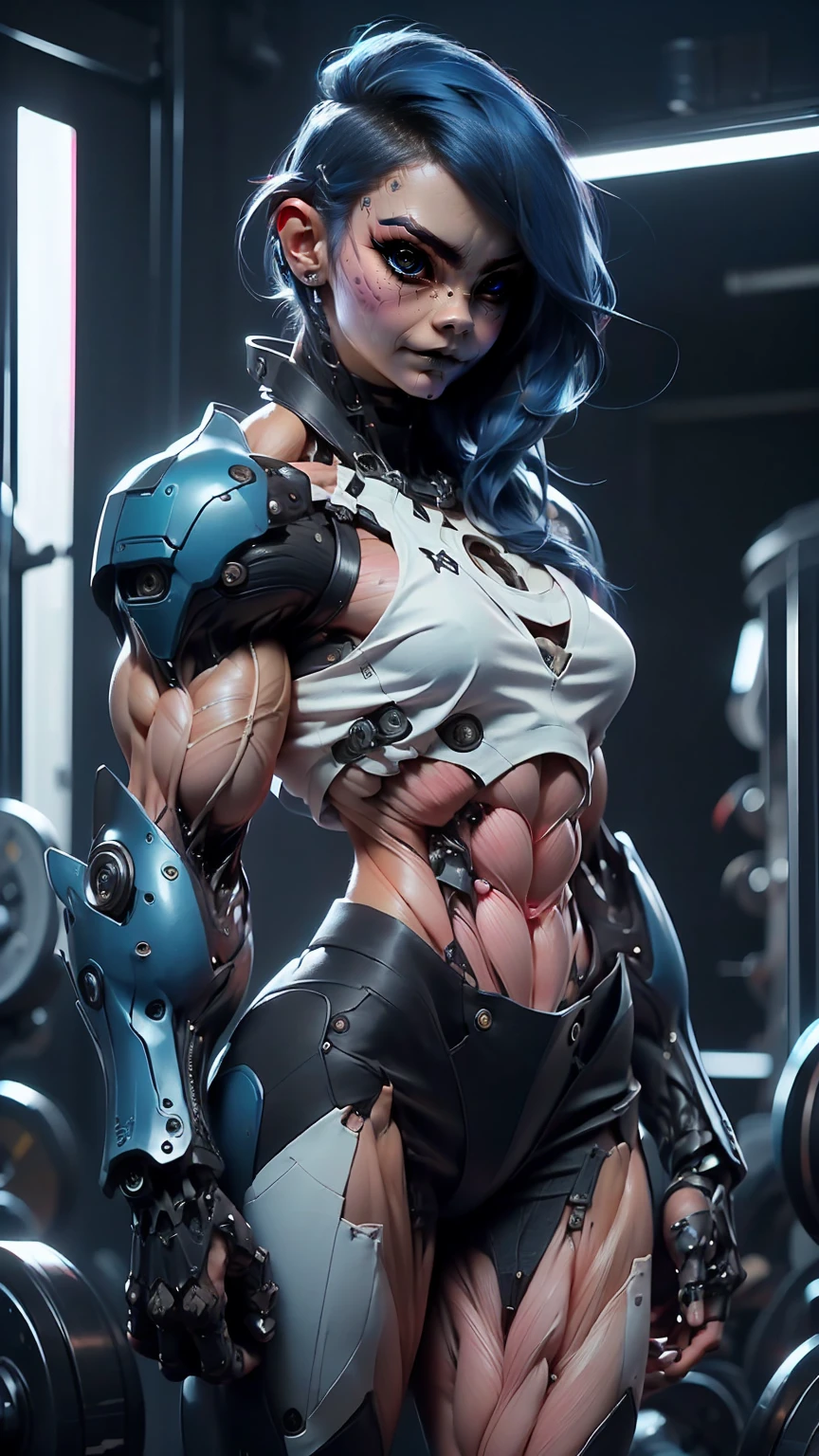 (1 girl), (cara delevingne), (muscular android girl wearing a black anatomic cybernetic muscle suit:1.25), (wide shoulders:1.25), (muscular defined physique:1.25), perfect hands, long hair, large breasts, high resolution image, extreme detail, blank background
