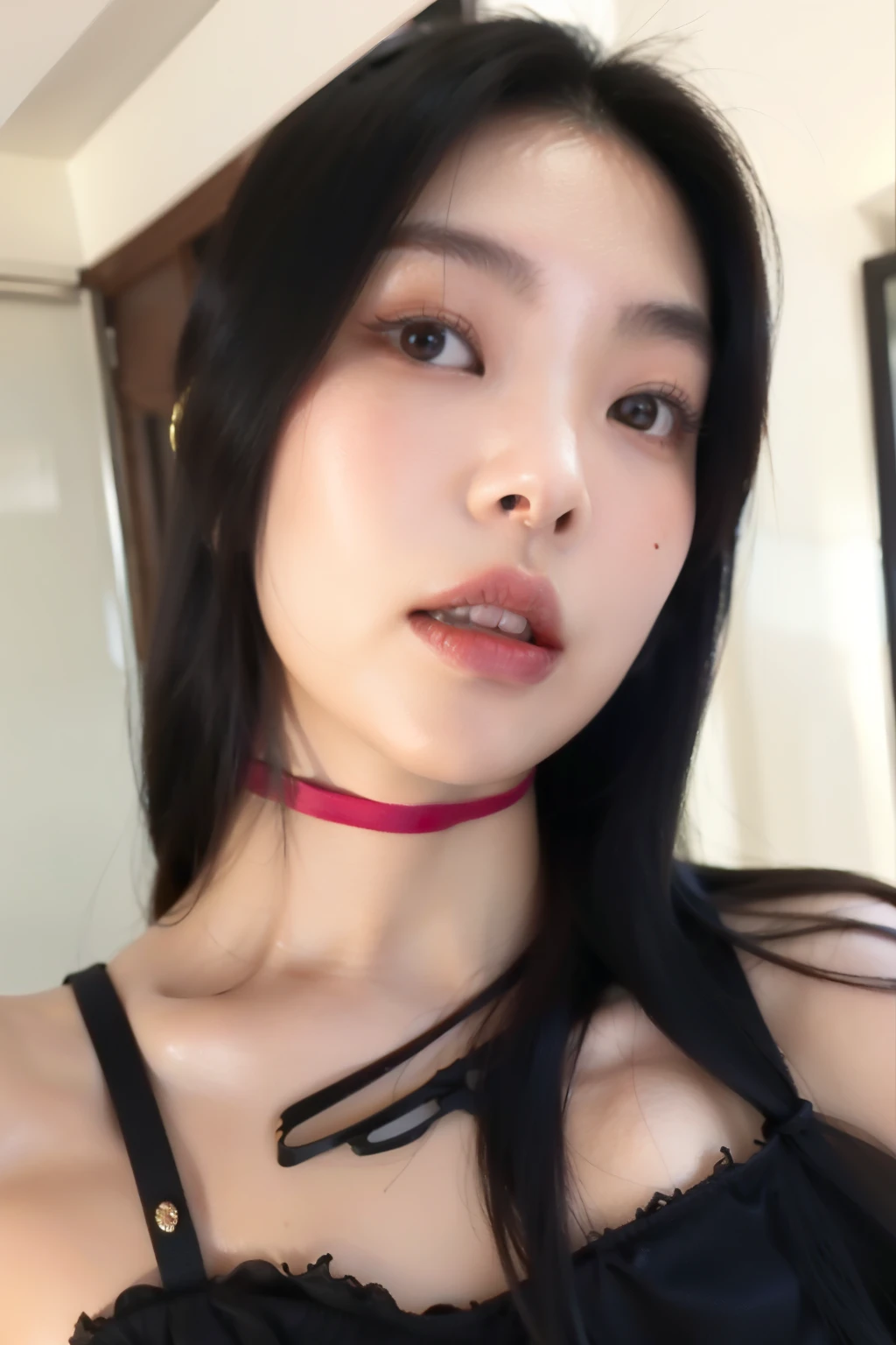 master part:1.2, best qualityer), qualidade 4K, realisitic, (Actual image, details Intricate, Depth of field), (1 girl, standing alone), make up, separated lips, highy detailed, face perfect, (skin denture), thick-thighs, Broad Hips, small waist, Cao Cao, bright coral lips, tattooed, CHEST TATTOO , ASİAN, ulzzangs, korean, ulzzang, ANDY FLOWER ASIAN, image of a woman、above the face、unsmooth skin、Masterpiece artwork、Maximum quality、8k photo、Woman in her 40s, Middle-aged Woman、wearing a mask、Keep your face close to the audience, magnificent korean woman of the best quality, Masterpiece artwork, perfect like Jennie Kim, beautiful face, (Foto realisitic: 1.3), (highly detailed skin: 1.2), 8K HD, dslr, high qualiy, high resolution, 4K, 8K, best proportion, four fingers;, (realisitic: 1.3), handsome 1, the highest quality, a mulher ASİAN mais perfeita do mundo, so beautiful surreal features, no defects, (8K, CRU photo, best qualityer, Masterpiece artwork: 1.2), (realisitic, foto-realisitic: 1.37), ultra detali, ultra high nothing, 1 , gazing at viewer, beautiful detailed face, beautiful lips, narrow, (Waist slender: 1.3), chemise, detailed beautiful skin, texture skin, floating hair, Professional Lighting, magnificent woman, ASİAN woman, mulher ASİAN mais linda do mundo, the woman of dreams, ASİAN, lulu chen, Beautiful Chinese model, dilraba dilmurat, Qifenglin