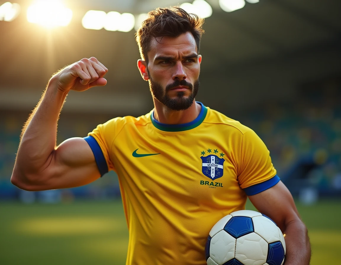 Homem Jogador de Futebol Cabelo platinado, com tatuagens, em um clube azul, treinamento, foto de longe