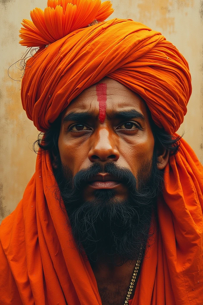 fierce Muslim man with a strong gaze, in the style of dramatic chiaroscuro lighting, showcasing determination and strength, intense facial expression, portrait photography with a Canon 5D Mark IV, close-up, high contrast, cultural theme, make his garments a bright colour, i want to use it as youtube profile picture