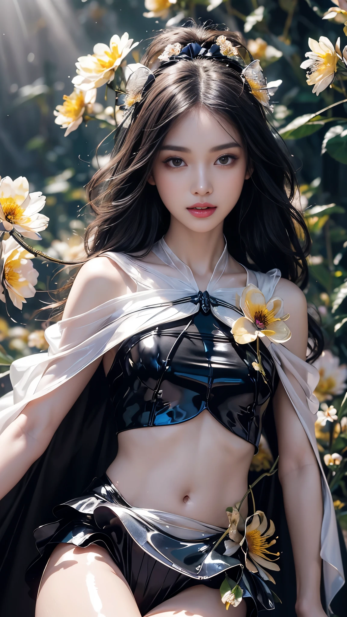 loose outfit、Show shoulders、Dark Color String Dress、How to wear a black gown、Decorated with intricate patterns and bright colors、Transparent material that makes the skin shine、Artistic depiction of seductive woman in gown with wet thin cloth and transparent skin, Floral and fantastic pattern with flowing silky traditional see-through skin。Her dress draped elegantly around her curvaceous figure、Emphasizes her charming silhouette。She's a gentle fireworks night、Dynamic Posing、Sexy Posing、bathed in the soft glow of moonlight。The scene is、With a hint of mystery and sensuality、It exudes an ethereal dreamy atmosphere。The image style is、Incorporates a blend of watercolor and digital illustration techniques.、It makes you feel delicate beauty and charm。Soft moonlit lighting、Cast gentle highlights and shadows on her mesmerizing features。Dynamic Posing、Bold poses、The hand is somewhere、see -through、show through、A sexy、Wet hair、Wet、（cherry trees、flower petals、cherryblossom、The cherry tree、Sakura Snowstorm 1.5）、buried、Transparent skin、Wet clothes、（Chest 1.2）、Navel Ejection、Swaying in the wind、Burgundy、pale red、（Slouch 1.5）、Lace colors、lace choker、a choker、New lining、all-fours、Hair that spreads wide、Hair that spreads wide in the wind、halterneck、Clothes with an open back、see -through、qipao dress、radical、Large stall in hand thin fabric、garterbelts、knee high socks、