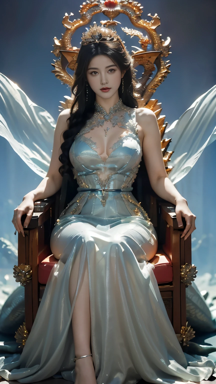 Etched illustration, Beautiful and sexy queen, (((Wearing a dragon scale dress  , cover， translucent dress))), (((Micro T String,     lying on the throne in a dragon scale dress ))),Charming and gorgeous ， (Palace Background，  Ultra HD Details， ray tracing )，Camera tilted slightly  