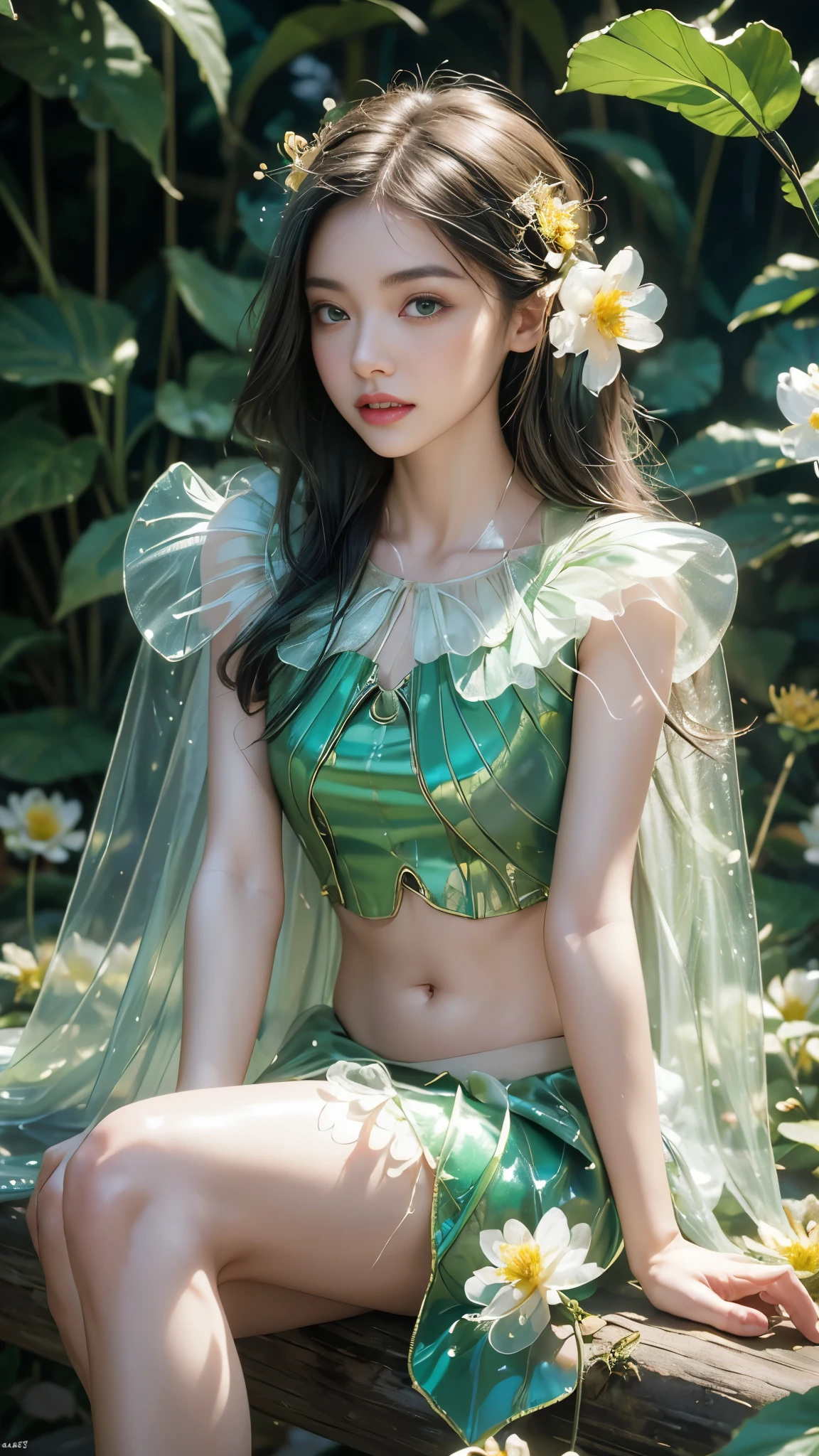 ( Award-Awarded, 8K, acurate, best qualtiy, The is very detailed, photorealisti), Natural ecology, Dense meadows, Surrounded by flowers, Small puddles, Fujijo, Bind the body, Whole body bondage, Background with, a Pretty Japanese woman, 29years old, Beautiful and charming, Sexy stunner, Detailed facial features, Textured skin, an look of enjoyment, sliver long hair, Very long hair, Voluptious body, Slender body, Slender limbs, Tulle transparent clothes, Show your body, Sex slaves, Burning with desire , Sexual suggestiveness, Highlight the buttocks, Genital water, Cinematic lighting effects, lightand shade contrast, dynamic blur, ((Green grass, Flowers sunshine, lens_flare, Rattan bondage, drenched all over the body, Punished, ceza, Vaginal rundown))