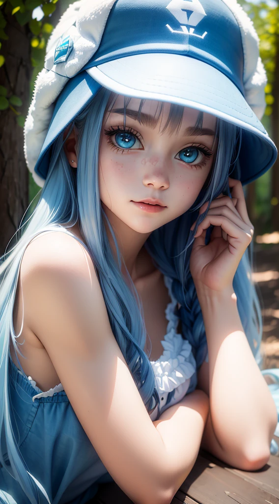 Create beauty girl with long white blue hair blue eyes fairy ears