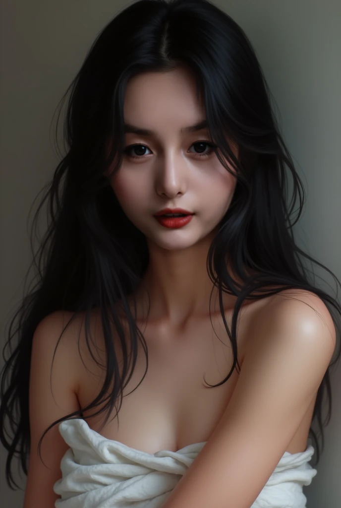 masterpiece, Best Quality, Illustration, Ultra-detailed, finely detail, hight resolution, 8K Wallpaper, Perfect dynamic composition, Beautiful detailed eyes , Sexy face,Face feeling ecstasy,Face at the peak of sexual arousal, looking at viewer, ((Dark background)), in the style of Mark Demsteader,