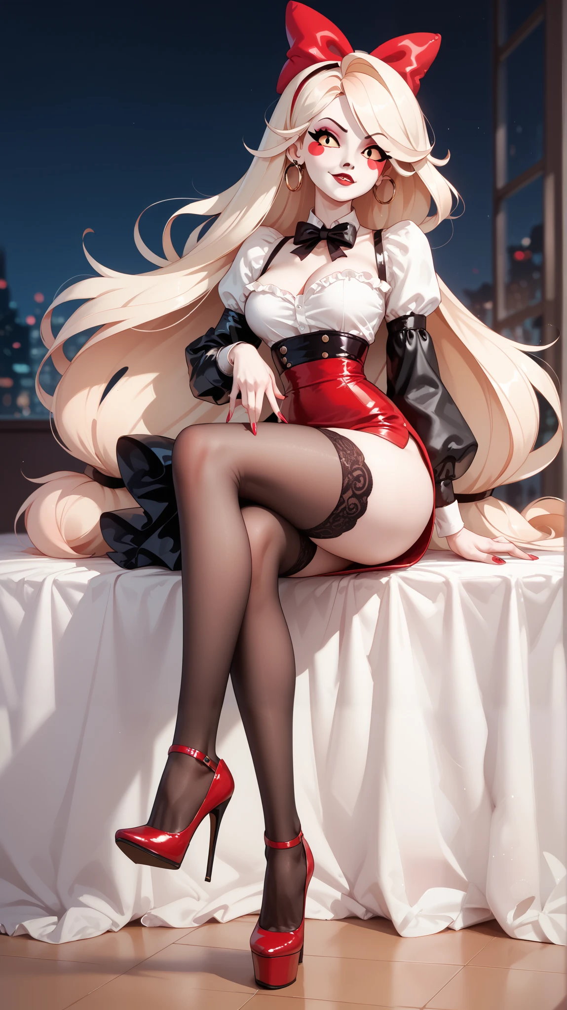 Hazbin Hotel, stockings, heels, Cutie, HD, high quality ,  long hair,  ulybka.