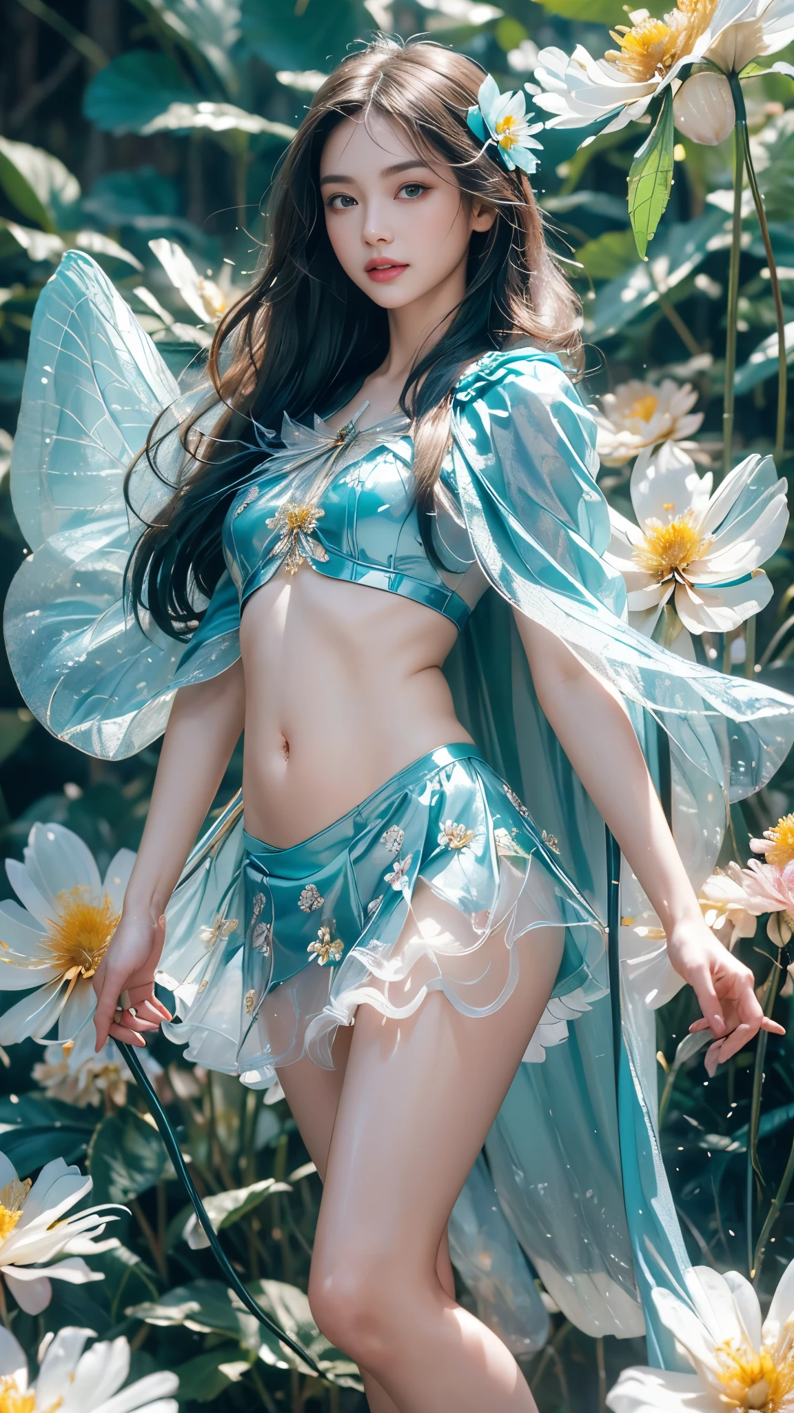 3D,CG animation,Fantasy novels,faeries,20yr old,Looks like a sweet fairy,Big chest,Great Assa,Formation of handprints,legs long,Wonderland background,Chinese woman upper body