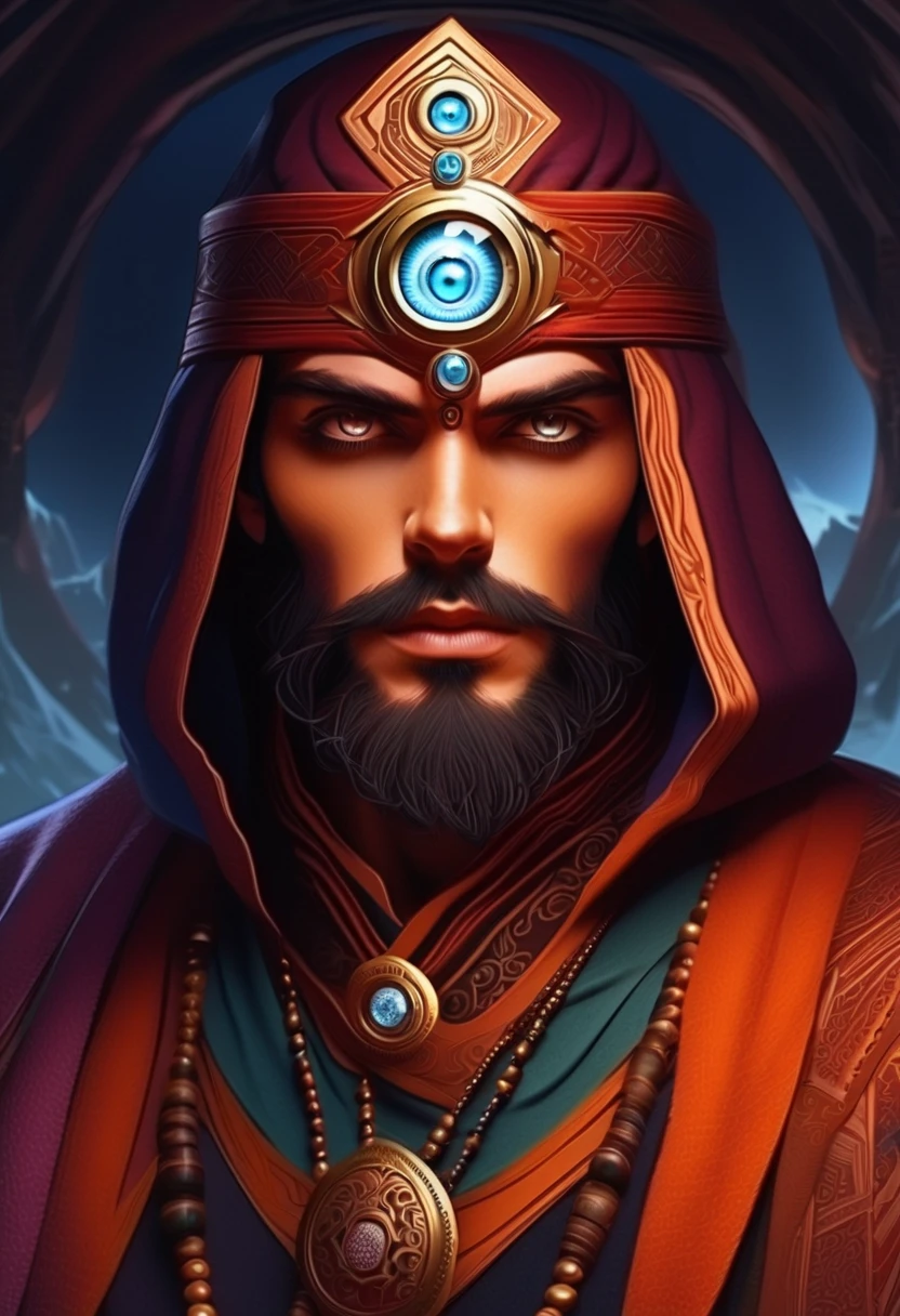 A male mage with a third eye, closed up