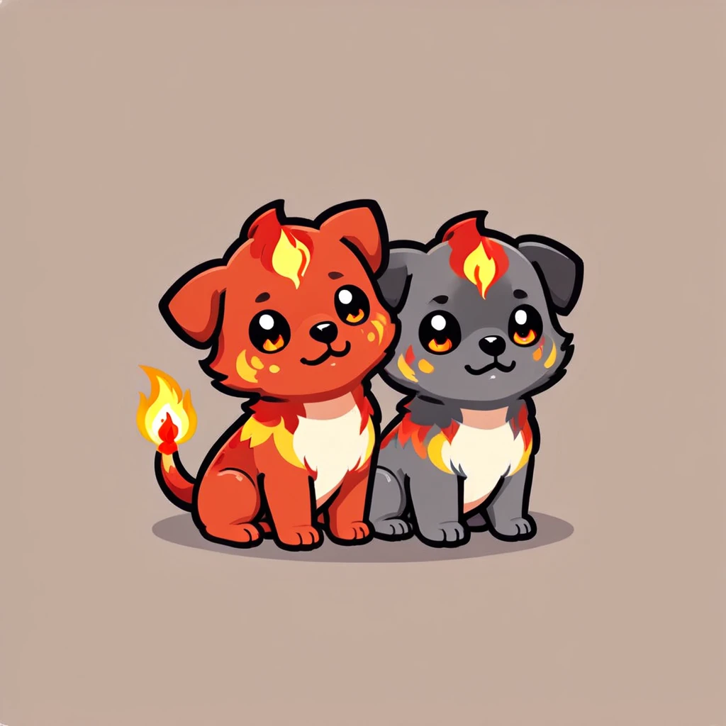 Tiny Cerberus with fire red and orange dark-gray tan-brown color palette