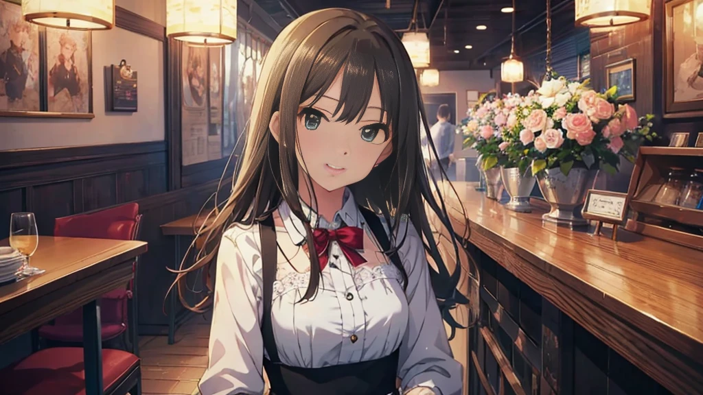 Shibuya Rin、 waitress 、Beautiful eyes、makeup、 smiles、 closes her mouth、Portraiture、Florist